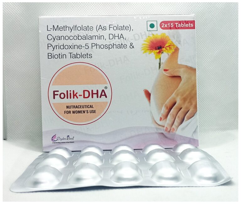 Folik-DHA tablets, prenatal supplement available for pharma marketing and distribution through pharma PCD.