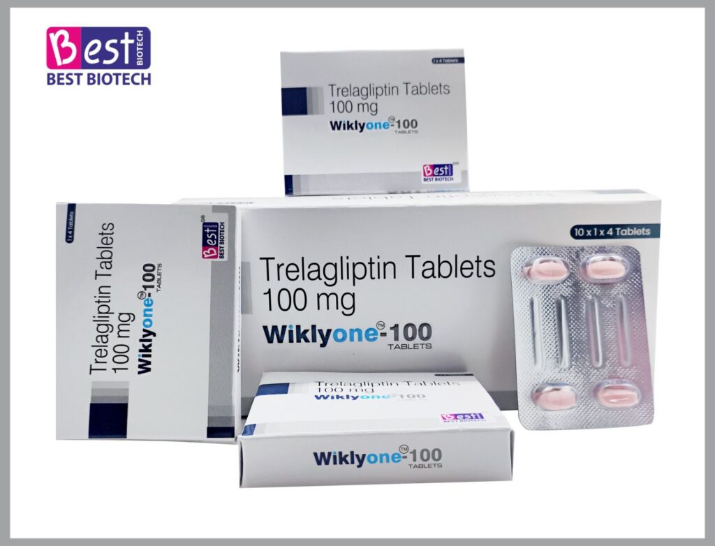 Trelagliptin 100 mg once-weekly DPP-4 inhibitor tablet pack