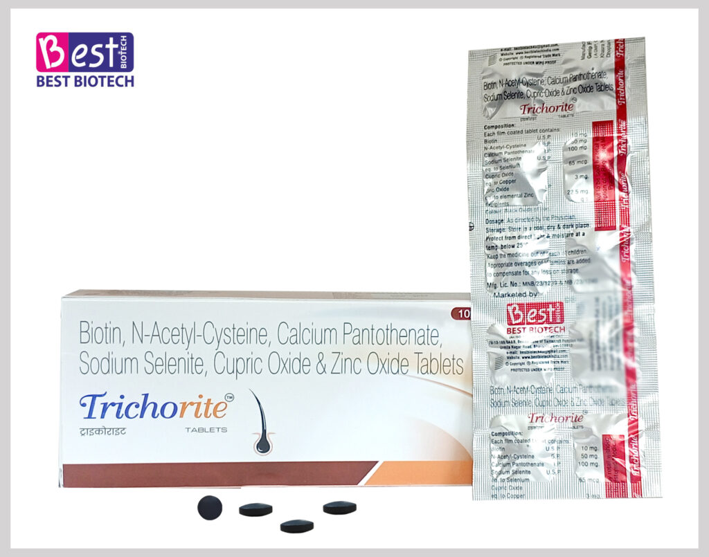 Trichorite tablets for healthy hair. Hair nutrition supplement for hair care